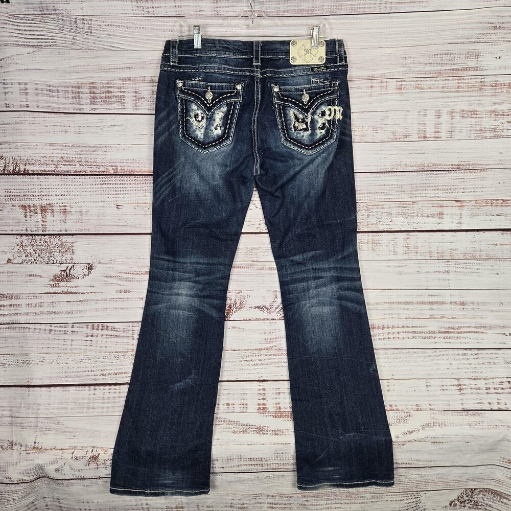 Miss Me Y2K Jeans Women 31 Mid Rise Easy Boot Embellished Rhinestone Stud Pocket